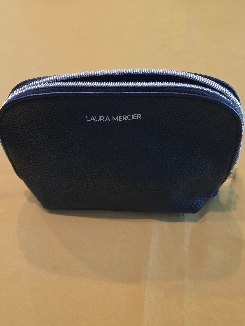 NWOT - Laura Mercier Black Pebbled Faux Leather Cosmetic Makeup Bag Pouch